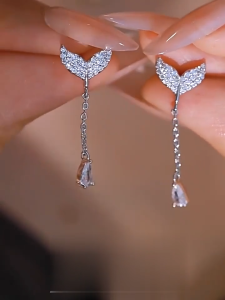 LL Fashionable fish tail tassel zircon long elegant earrings ES64831