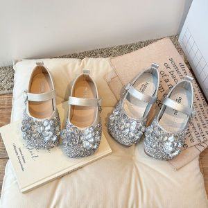 Princess Shoes for Girls Crystal Soft Bottom Silver Single Shoes Childrens Footwear Spring Autumn Season PU Leather Kids Shoes