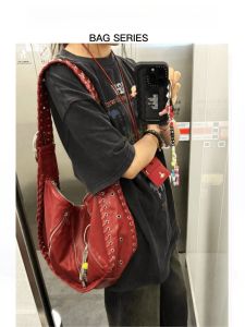 Rose Live2025 Autumn Encore Red Retro Large Capacity Shoulder Bag Crossbody Underarm Bag with Wide Strap in PU Leather
