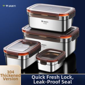 Stainless Steel Handle Food Grade Refrigerator Storage Box Large Capacity Sealable