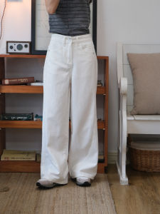 Quần Jeans Denim Ống Rộng Màu Trắng Cạp Cao Cho Nữ Quần Dài Thường Ngày Mùa Hè Cỡ Nhỏ Quần Jeans Nữ Cao Cấp