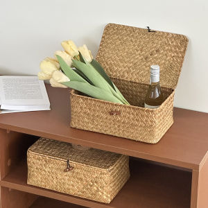 Desktop Woven Storage Basket with Lid