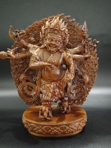 Tibetan Tantra Pure Red Copper White Dry Main Six-Arm Mahakala Buddha Statue Protection Statue Portable Home Worship Decoration