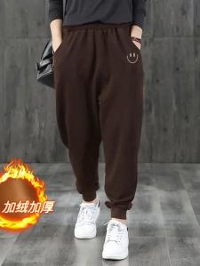 Womens Fleece Lined Harlan Cucumber Pants Loose Fit Casual Sports Warm Lantern Pants High Waist Long Pants Korean Style