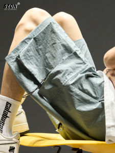 Mens Ice Silk Short Pants Summer Thin Quick Dry Loose Sports Mid-Pants Simple Pure Color Multi-Pocket Workwear Five-Piece Pants