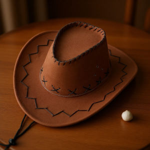 UV Protection Western Cowboy Wide Brim Sun Hat Velvet Surface Protective Outdoor Hat for Men Daily Outdoor Activities