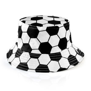 Fishermans Hat with Football Pattern Reversible for Men and Women Sun Protection Bucket Hat Foldable Suitable for All Seasons Sporty Style Fashionable Bucket Hat for Outdoor Leisure.