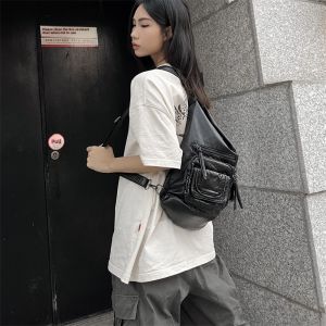 Sunshine Original Subculture High Sense Motorcycle Single Shoulder Bag Retro Spicy Double Shoulder Bag Soft Leather Commuting Crossbody Bag