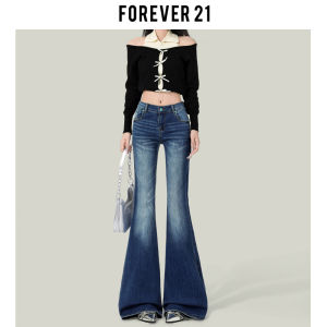 Forever 21 Retro Blue Slim Fit Bell Bottom Jeans Low Waist Ladies Fashion High Street Style Pocket Detail Zipper Closure