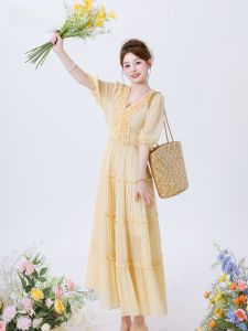 ON&ON | French V-Neck Luxury Earmuff Charming Youthful Vacation Dress