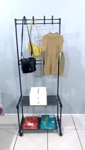 SHENAR MARS RACK - STAND HANGER SINGLE 2 LAYER - Stand Hanger Rak Gantungan Baju Tas Berdiri Rak Sepatu 2 Susun Jemuran Roda Besi Stainless