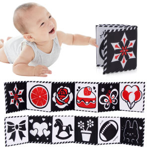 Baby Cloth Book 0-36 Months Newborn Crib Toys High Contrast Baby Toys Sensory Cloth Books Black and White Animal Montessori Toys