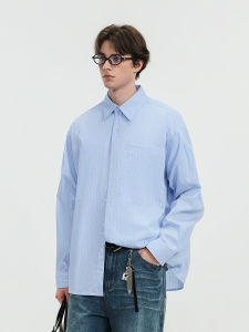 Lilbetter Casual Commute Blue White Stripes Long Sleeve Shirt Loose Fit Fashion Urban Style Cotton Polyester Blend Spring