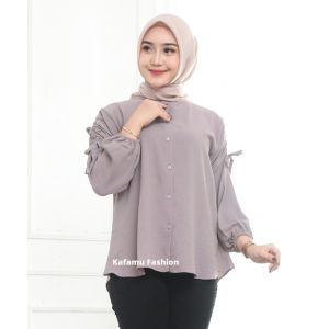 Blouse Wanita Kemeja Crinkle & Kemeja Lengan Panjang Wanita Terbaru Lengan Kerut Krinkel