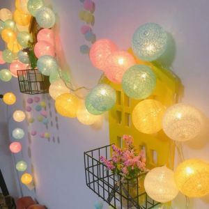 Christmas Cotton Ball Decorative String Light Handmade DIY Thread 10/20 Balls String Lamp Battery Family Party Fairy Lights