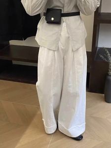 Korean Style High Waist Loose Wide Leg Pants Womens Spring Autumn New Style Half Elastic Cuffed Straight Cut Trousers