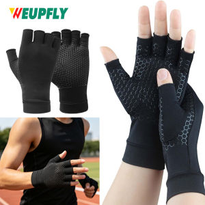 1Pair Copper Arthritis Compression Gloves Women Men Relieve Hand Pain Swelling and Carpal Tunnel Fingerless for Typing