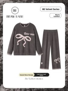 BE | Winter Long Sleeve Thickened Velvet Sleepwear with Bow