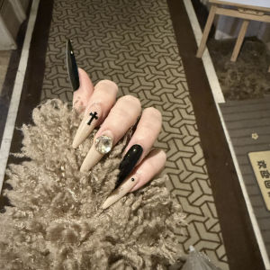 Handmade Cross Design Wearable Nail Art White Enhancing Sharp Tip Style Elegant Long Lasting Comfortable Detachable Nail Tips