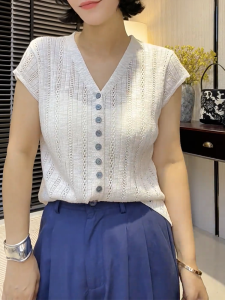 QINGNAER | Plus Size Breathable Ice Silk V-Neck Sweater