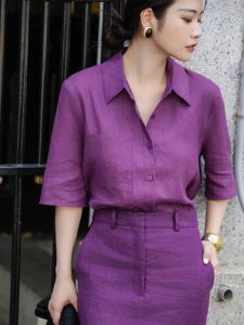 YUFUQING | Elegant Purple Ice Silk Womens Two-Piece Set Summer Age-Defying Fashionable Ensemble High-End Feel Polyester Fiber 100%