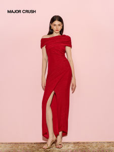 Elegant and Luxurious Red French Off-shoulder Dress