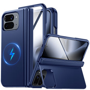 for Google Pixel 10 Pro Fold Magnetic Case with Hinge ProtectionBuilt-in 9H Glass Screen Protector Phone Case-Purple
