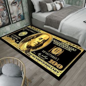 VIKAMA Golden 100 Dollar Bill Runner Rug Non Slip Washable Alfombra Bedroom Bedside Hip Hop Money Home Floor Decor Carpet