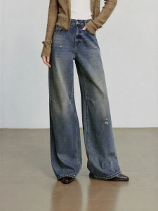 Toyouth | Quần Jeans Chân Rộng Phong Cách Đường Phố Có Thiết Kế Lỗ