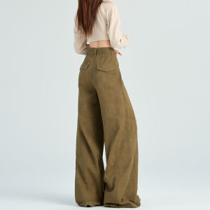 MRZP Vintage Yellow Wide Leg Jeans Womens Loose Floor-Length Lazy Loose Drapey High Waist Straight Leg Pants Autumn New