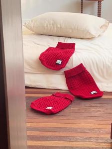 Knitted Warm Pet Clothes Red Winter Sweater zeze