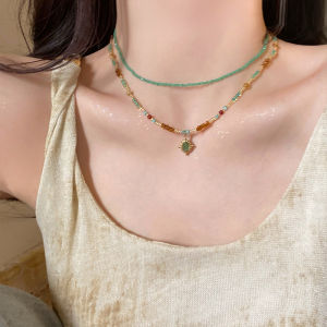 My round Face Ethnic Style  Natural Stone Layered Beaded Necklace Clavicle Chain Fashion Jewelry for Women in Stock