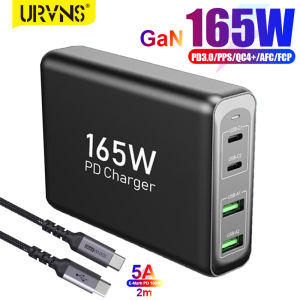 URVNS 165W GaN Charger USB-C Power Adapter 4-port PD100W PPS 65W 45W QC4.0 with USB-C Cable for iPhone 14 MacBook Samsung HP Dell XIAOMI Laptop