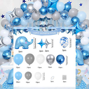 132fcs Blue Elephant Balloon Garland Arch Kit Suitable for Elephant Themed Parties Birthday Parties Party Supplies Decoration