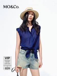 MO&Co. | Áo Ngắn Tay Knot Vai Rộng Chất Liệu Voan Thô