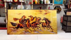 (Hàng đặt trước) ( Tặng khung) Tranh sơn mài - MÃ ĐÁO THÀNH CÔNG size 80x160 cm nền dát vàng cao cấp hàng xuất khẩu