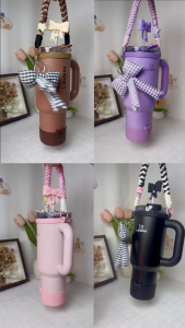 LINBAI 4PCS Tumbler Accessories Paracord Handle Strap & Bow Silicone Boot & 10mm Straw Cover & Bow Keychain for Stanley Aqua Quench Flask Bottle