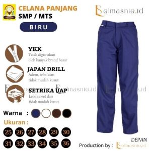 Celana Panjang Seragam Sekolah Biru Navy SMP MTS No 25-36 Bahan Japan Drill Seragam Sekolah Jumbo