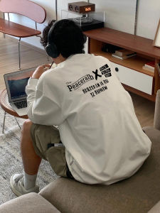 Áo Thun Cotton Dài Tay in Chữ Phong Cách Đường Phố Mùa Thu Cho Nam Áo Thun Cotton Nguyên Chất Rộng Rãi Thoải Mái Thoáng Khí