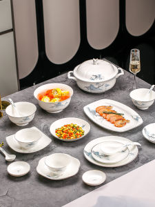 ชามเซรามิกสีขาวขอบทองสไตล์จีนสูง Arst Cloud Mountain Poetic Design ชามสำหรับใช้ในบ้านระดับไฮเอนด์