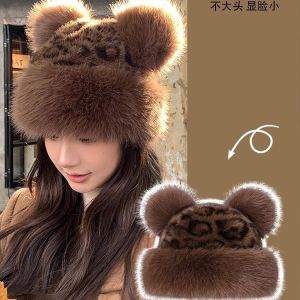 【♡Lovely girls house♡】Cute Bear Ears Faux Fur Bucket Hat Warm Plush Hat Trendy Thicken Snowy Day Casual Winter Fluffy Hats