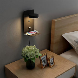 Modern LED Wall Lamp With Switch USB Charging Port 9W Black White Aisle Wall Lights Bedroom Bedside Wall Sconce Decoration Lamps