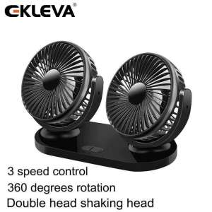 EKLEVA Car Fan 12V General Small Electric Fan Large Truck Double Head Shaking Head USB Fan 360 Degree Rotatable Air Circulator