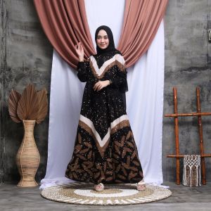 NEW Gamis Twill Rayon Lengan Panjang Resleting Depan Batik Cap Motif Mosa Batik -GAMIS