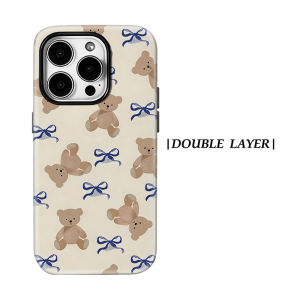 Potdemiel | Aurea Case Matte Bumper For Magsafe Case For iPhone 18 17 16 15 14 Plus 13 Pro Max Shockproof Hard PC Teddy Bear Blue Bow Cover