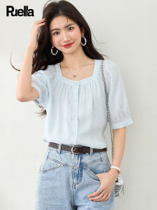 puella | French Square Neck Short Sleeve Chiffon Shirt