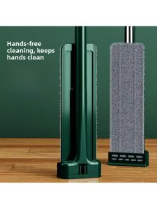 Easy-To-Use Home Floor Cleaning Tool - No-Wash Flat Mop with Adhesive Strap Durable Stainless Steel Pole Ultra-Fine Fiber Mop Head
