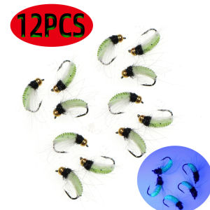 #12 Brass Bead Head CDC Feather Hackle Nymph Scud Fly Fluorescent Fast Sinking Wet Bug Worm Trout Fishing Lure Fly Fishing Bait
