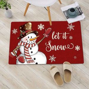 พรมครัวลายตุ๊กตาหิมะและเกล็ดหิมะ VIKAMA ลายพิมพ์สวยงาม เหมาะสำหรับตกแต่งบ้านช่วงคริสต์มาส พรมปูพื้นห้องครัว พรมปูพื้นห้องนั่งเล่น
