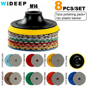 4inch 8pcs Diamond Polishing Pad Set Dry Sanding Disc for Granite Marble Microcrystalline Glass Countertops Concrete